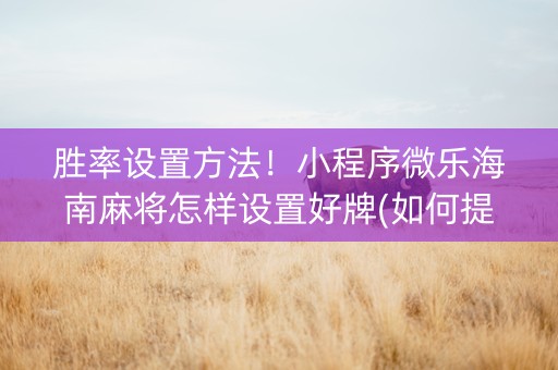 胜率设置方法！小程序微乐海南麻将怎样设置好牌(如何提高胡牌率)