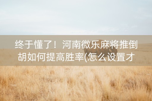 终于懂了！河南微乐麻将推倒胡如何提高胜率(怎么设置才能赢)