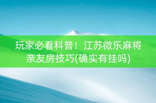 玩家必看科普！江苏微乐麻将亲友房技巧(确实有挂吗)