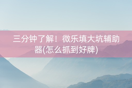 三分钟了解！微乐填大坑辅助器(怎么抓到好牌)