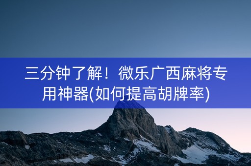 三分钟了解！微乐广西麻将专用神器(如何提高胡牌率)