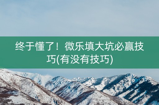 终于懂了！微乐填大坑必赢技巧(有没有技巧)