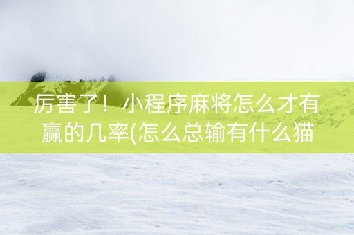 厉害了！小程序麻将怎么才有赢的几率(怎么总输有什么猫腻)