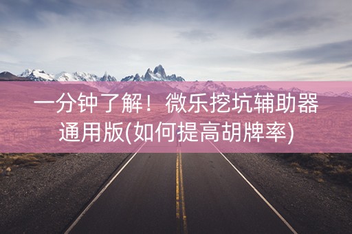 一分钟了解！微乐挖坑辅助器通用版(如何提高胡牌率)