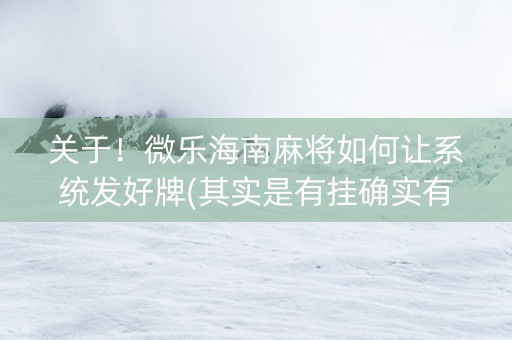 关于！微乐海南麻将如何让系统发好牌(其实是有挂确实有挂)
