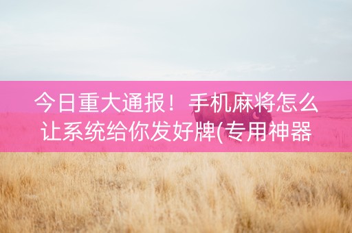 今日重大通报！手机麻将怎么让系统给你发好牌(专用神器胡牌技巧)