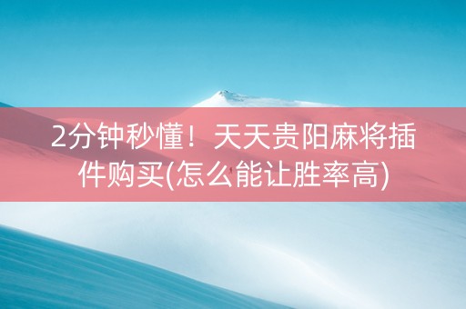 2分钟秒懂！天天贵阳麻将插件购买(怎么能让胜率高)