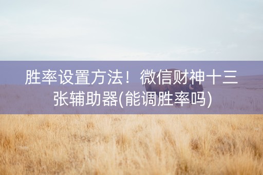 胜率设置方法！微信财神十三张辅助器(能调胜率吗)