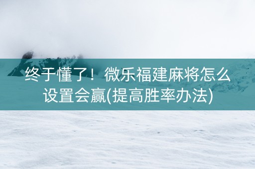 终于懂了！微乐福建麻将怎么设置会赢(提高胜率办法)