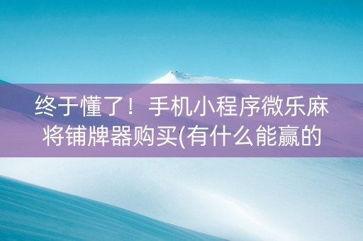 终于懂了！手机小程序微乐麻将铺牌器购买(有什么能赢的方法)