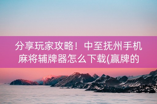 分享玩家攻略！中至抚州手机麻将辅牌器怎么下载(赢牌的技巧)