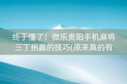 终于懂了！微乐贵阳手机麻将三丁拐赢的技巧(原来真的有挂)