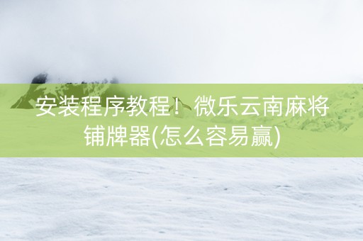 安装程序教程！微乐云南麻将铺牌器(怎么容易赢)