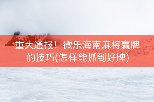 重大通报！微乐海南麻将赢牌的技巧(怎样能抓到好牌)