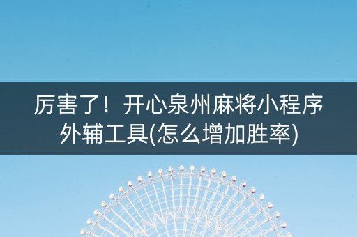 厉害了！开心泉州麻将小程序外辅工具(怎么增加胜率)