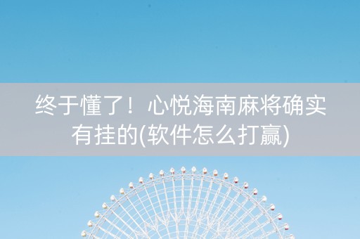 终于懂了！心悦海南麻将确实有挂的(软件怎么打赢)