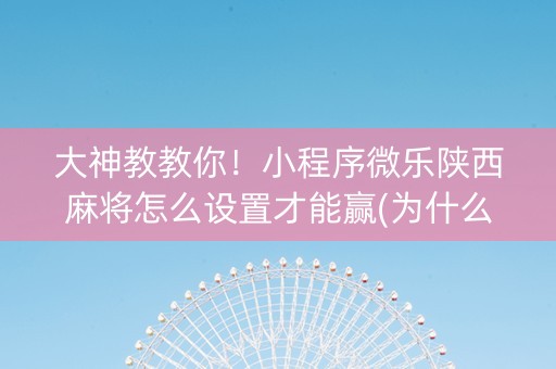 大神教教你！小程序微乐陕西麻将怎么设置才能赢(为什么老是输)
