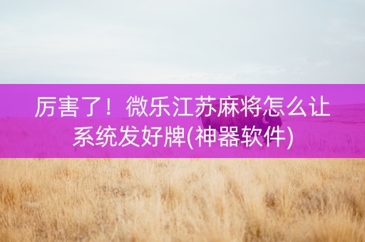 厉害了！微乐江苏麻将怎么让系统发好牌(神器软件)