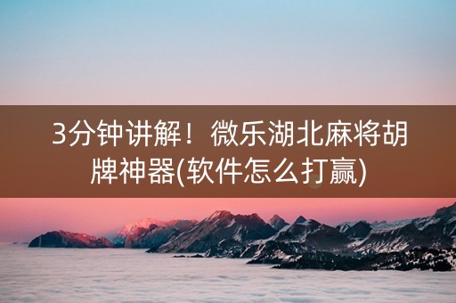 3分钟讲解！微乐湖北麻将胡牌神器(软件怎么打赢)