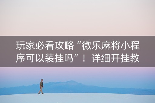 玩家必看攻略“微乐麻将小程序可以装挂吗”！详细开挂教程（确实真的有挂)-知乎