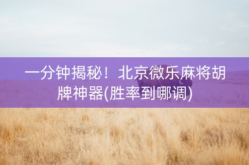 一分钟揭秘！北京微乐麻将胡牌神器(胜率到哪调)
