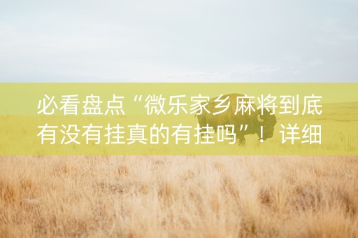 必看盘点“微乐家乡麻将到底有没有挂真的有挂吗”！详细开挂教程（确实真的有挂)-知乎