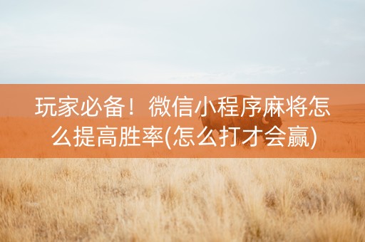 玩家必备！微信小程序麻将怎么提高胜率(怎么打才会赢)