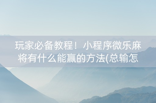 玩家必备教程！小程序微乐麻将有什么能赢的方法(总输怎么回事)