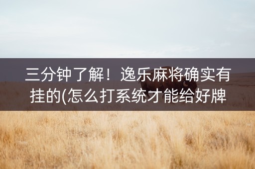 三分钟了解！逸乐麻将确实有挂的(怎么打系统才能给好牌)