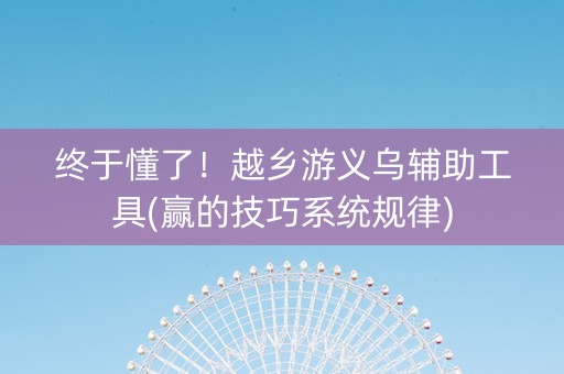 终于懂了！越乡游义乌辅助工具(赢的技巧系统规律)