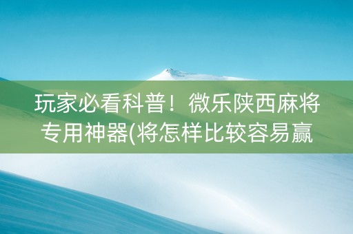 玩家必看科普！微乐陕西麻将专用神器(将怎样比较容易赢)