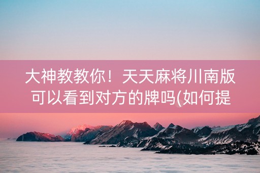 大神教教你！天天麻将川南版可以看到对方的牌吗(如何提高胡牌率)