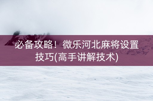必备攻略！微乐河北麻将设置技巧(高手讲解技术)