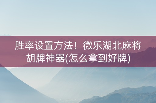 胜率设置方法！微乐湖北麻将胡牌神器(怎么拿到好牌)