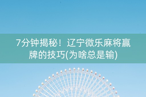 7分钟揭秘！辽宁微乐麻将赢牌的技巧(为啥总是输)