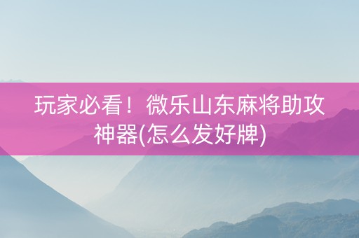 玩家必看！微乐山东麻将助攻神器(怎么发好牌)