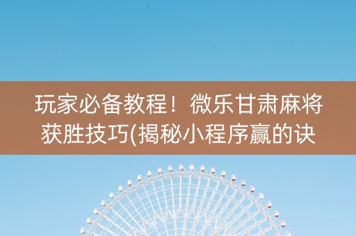 玩家必备教程！微乐甘肃麻将获胜技巧(揭秘小程序赢的诀窍)