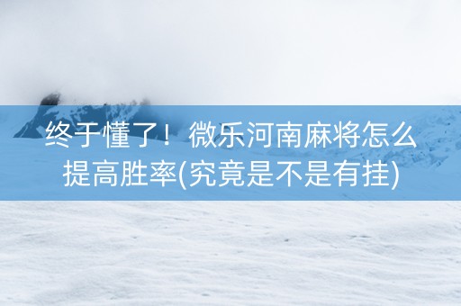 终于懂了！微乐河南麻将怎么提高胜率(究竟是不是有挂)