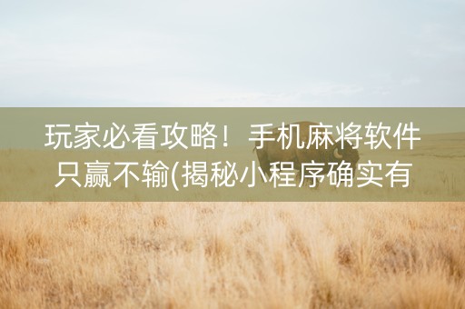 玩家必看攻略！手机麻将软件只赢不输(揭秘小程序确实有猫腻)
