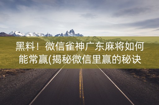 黑料！微信雀神广东麻将如何能常赢(揭秘微信里赢的秘诀)