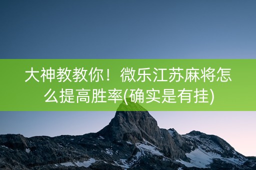 大神教教你！微乐江苏麻将怎么提高胜率(确实是有挂)