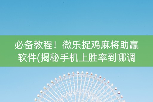 必备教程！微乐捉鸡麻将助赢软件(揭秘手机上胜率到哪调)