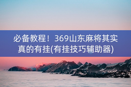 必备教程！369山东麻将其实真的有挂(有挂技巧辅助器)