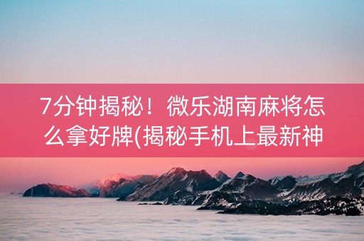 7分钟揭秘！微乐湖南麻将怎么拿好牌(揭秘手机上最新神器下载)