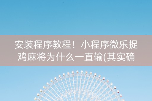 安装程序教程！小程序微乐捉鸡麻将为什么一直输(其实确实有挂)