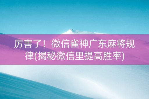 厉害了！微信雀神广东麻将规律(揭秘微信里提高胜率)