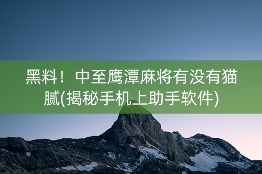 黑料！中至鹰潭麻将有没有猫腻(揭秘手机上助手软件)