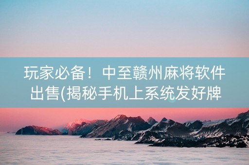 玩家必备！中至赣州麻将软件出售(揭秘手机上系统发好牌)