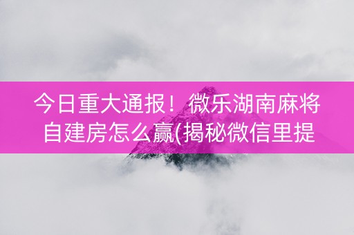 今日重大通报！微乐湖南麻将自建房怎么赢(揭秘微信里提高赢的概率)