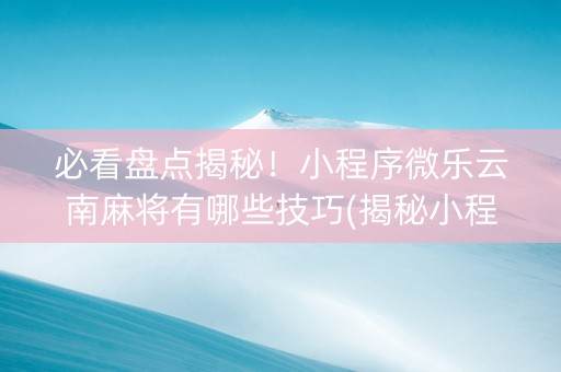 必看盘点揭秘！小程序微乐云南麻将有哪些技巧(揭秘小程序插件下载)
